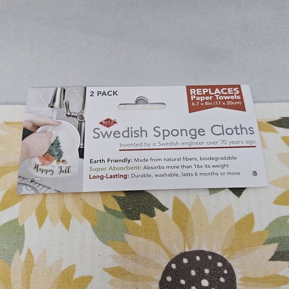 New Set of 2 Ritz Swedish Sponge Cloth 2 packs Fall Floral Sunflowers 6.7" x 8" - Picture 3 of 6